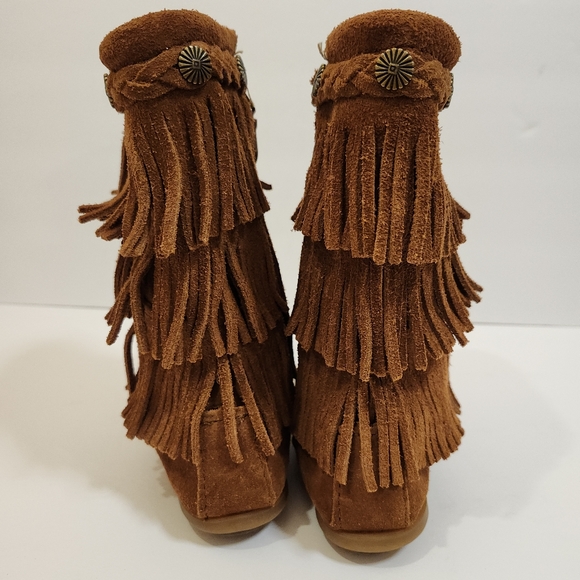 Minnetonka 2652 Triple Fringe Side Zip Soled Moccasin 7.5" Kids Unisex Size 11 - Picture 5 of 16